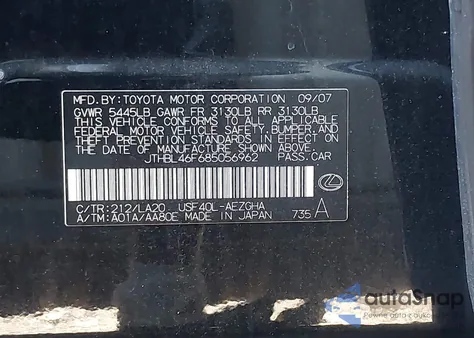 2008 Lexus Ls 460 z USA, uszkodzony, nr VIN JTHBL46F685056962